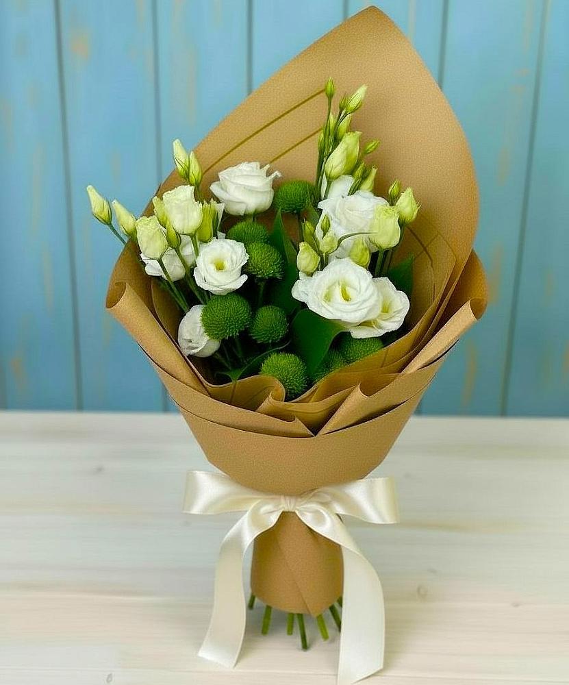 Букет цветов из: Хризантемы и Лизиантусы в Алхан-Кале